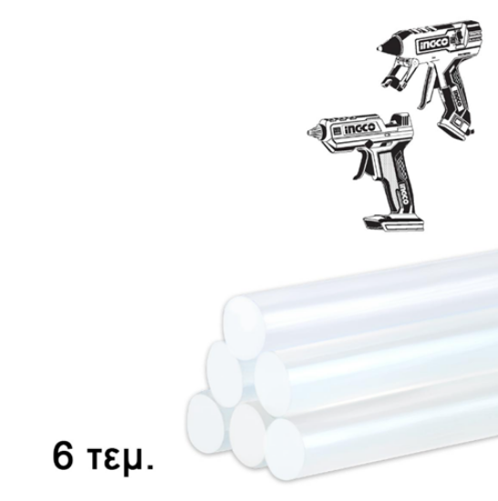 Εικόνα της Κόλλα Θερμόκολλα Διάφανη 6 τεμ. 0.16 kg Ingco